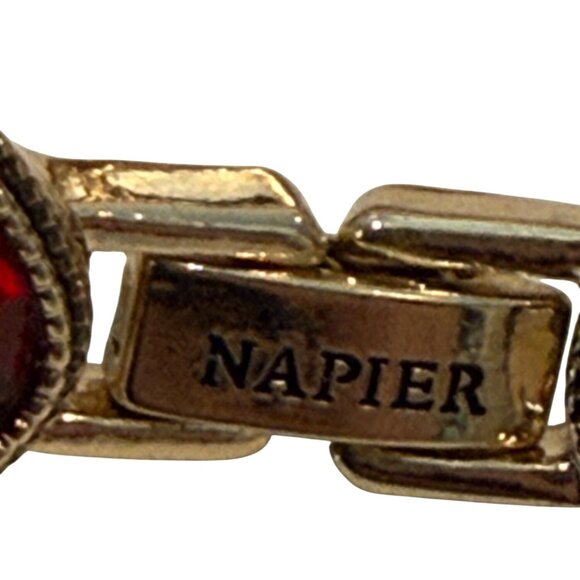 Napier Goldtone Link Burnt Orange Clear Crystal Faux Stone Bracelet 7 1/2" - Picture 7 of 8